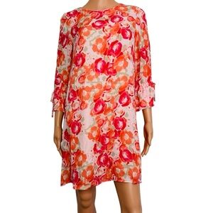 TYLER BOE Silk Floral Print Dress with 3/4 Sleeves in Pink Size XS